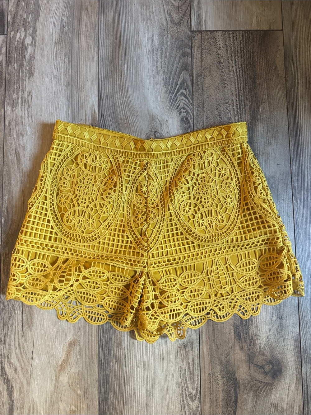 Yellow Crochet Lace High-Waist Shorts